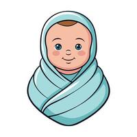 Illustration of a swaddled baby with light blue blanket and cheerful expression vector