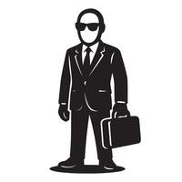 A black and white silhouette of a man in a suit and sunglasses vector