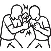 Two men fighting in a boxing ring, black and white vector