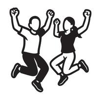 Two people jumping in the air with arms up vector