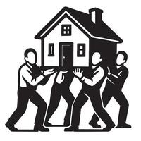 A group of men carrying a house vector