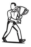 A man holding a trophy in his hand vector