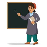 A teacher pointing at a blackboard vector