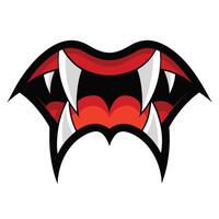 A cartoon vampire fangs with red and white teeth vector