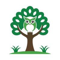 An owl sitting on a tree with leaves vector