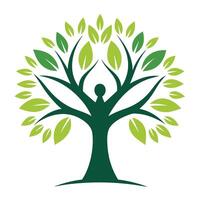 A tree with leaves and people standing on it vector