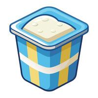 A blue and yellow container with a bowl of ice cream vector