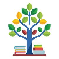 A tree with books and leaves on it vector