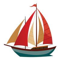 A sailboat with red sails on a white background vector