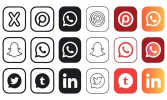 Collection of Social Media Logos Showcasing Diverse Platforms Such as X, Pinterest, WhatsApp, Snapchat, Twitter, Tumblr, and LinkedIn Branding vector