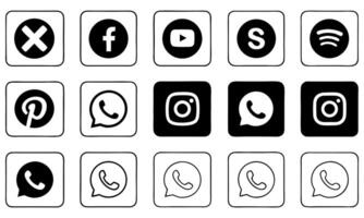 Collection of Black and White Social Media Logos Featuring Platforms like Facebook, YouTube, Spotify and More Modern Apps vector