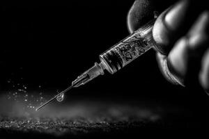A person holding a syringe with a needle photo