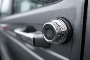 A close up of a car door handle photo
