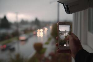 A person taking a picture of a street with a camera photo