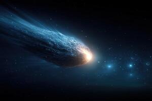 An asteroid is flying through space photo