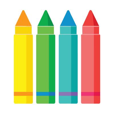Color crayons on a white background