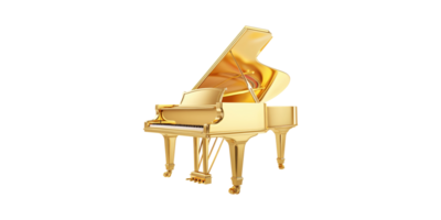Golden Grand Piano. Luxury And Elegance In Musical Instruments Isolated On Transparent Background png