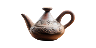 Antique Clay Teapot With Geometric Patterns. Traditional Craftsmanship And Cultural Heritage Isolated On Transparent Background png