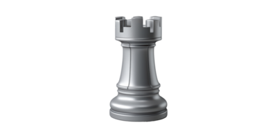 Silver Chess Rook Piece. Symbol Of Strategy And Defense In Chess Game Isolated On Transparent Background png