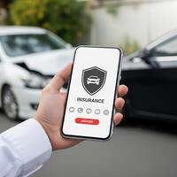 Using a mobile app for car insurance claims after an accident photo