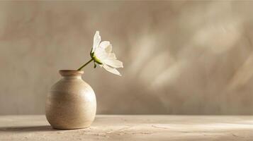 Beautiful spring flowers of white snowdrops in a vase decorate the dining table. It is a natural and delicate floral arrangement. photo