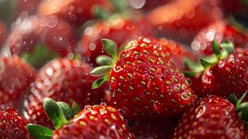 Fresh red strawberries with water droplets photo