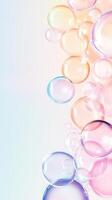 Iridescent soap bubbles drifting softly, casting delicate shadows across vivid gradient backdrop, embodying whimsical lightness photo