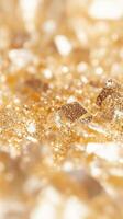 Macro close up of a citrine crystal cluster, showcasing its hues facets and warm golden sparkling photo