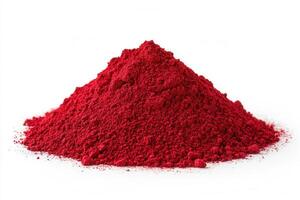 Crushed bright red powder forming concepts perfect circle on a white background, ideal for beauty and makeup a photo