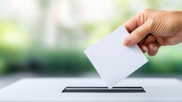 Voter inserting into process election box, representing citizen engagement during democratic voting ballot photo