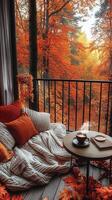 Cozy balcony with autumn leaves photo