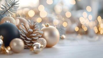 Christmas ornaments and pine cones photo