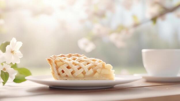 Slice of apple pie on a plate photo
