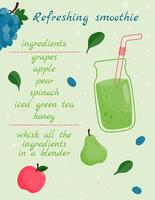 Recipe for a refreshing smoothie. Grapes, pears, apples, spinach. vector