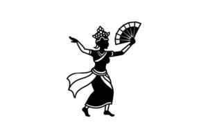 Elegant Asian Dancer Silhouette with Fan in Traditional Dress Performing a Cultural Dance with Graceful Movements and Artistic Flair silhouette vector