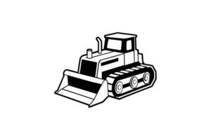 Heavy Bulldozer Construction Vehicle with Tracks and Blade Front View in Black and White Silhouette Style Isolated on White Background silhouette vector
