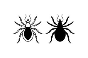 Two Tick Illustrations One Outline and One Solid Graphic of Parasitic Arachnids in Black and White silhouette vector