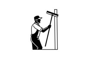 Window Cleaner Silhouette Using Squeegee on Glass Professional Cleaning Service Maintenance and Janitorial Work Depicted in a Striking Silhouette Style silhouette vector