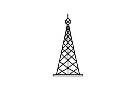 Radio Communication Tower Outline Broadcast Antenna Structure Silhouette Telecommunications Network Station Wireless Technology and Signal Transmission Silhouette vector