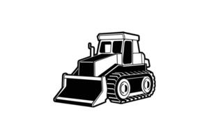 Detailed Bulldozer Illustration Featuring a Front Blade and Track Wheels Rendered in a Striking Black and White Silhouette vector