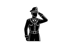 A black and white illustration of a man in uniform saluting vector