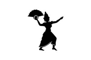 Elegant Bharatanatyam Dancer Silhouette with Fan Graceful Mudras Traditional Indian Dance Form Cultural Heritage Artistic Expression Performance Art Black and White silhouette vector