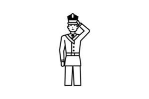 Formal Guard Saluting with Detailed Uniform and Hat in a Respectful Gesture Rendered in a Clean Line Art Style silhouette formal guard saluting depicted vector