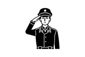 A Respectful Salute Soldier in Uniform Honors with a Hand Gesture in Black and White Silhouette soldier uniform shown striking black white silhouette giving vector