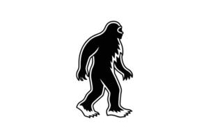 Mysterious Bigfoot Striding Confidently A Cryptid Encounter Depicted in Bold Black and White Silhouette Style Evoking Folklore and Adventure silhouette bold black white depicts vector