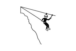 Minimalist Illustration of a Person Ziplining Down a Cliffside in Silhouette Style Depicting Adventure and Outdoor Recreation silhouette vector