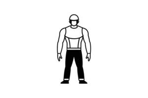 Standing Construction Worker Wearing a Hard Hat in Black and White Silhouette Style Isolated on White Background Full Body Silhouette vector