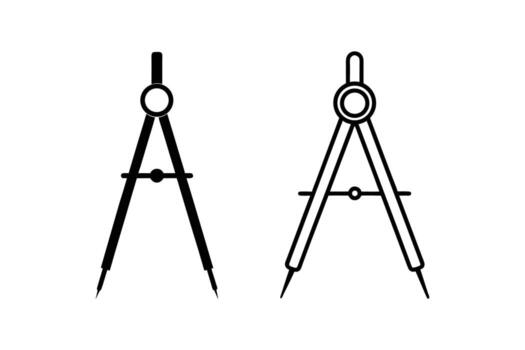 Geometric Compass Illustration with Outline and Solid Design Drawing Tool for Geometry and Architecture silhouette vector