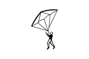 Stylized Person Flying a Geometric Kite Illustration Minimalist Design Black and White Simple Line Art Silhouette vector