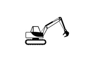 Striking Black and White Excavator Illustration with a Minimalist Design and Clean Lines Presented as a Silhouette This image features simple vector